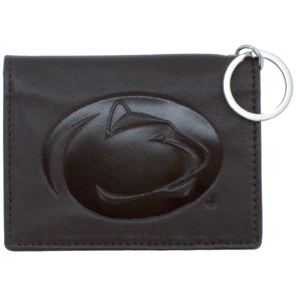 brown leather ID holder with Penn State Athletic Logo and key ring